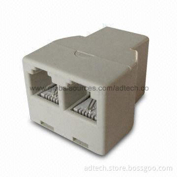 Cat3 Telephone Adapter, RJ11, 6P2C, 1 Male to 2 Female, Beige Color